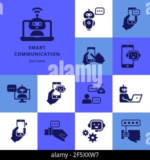 Communication smart technologies vector icon set Stock Vector
