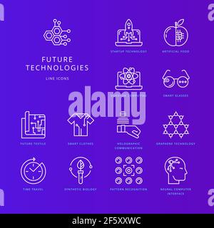 Modern thin line icons set of future technology. Stock Vector