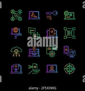 Modern computer network technology icons set Stock Vector