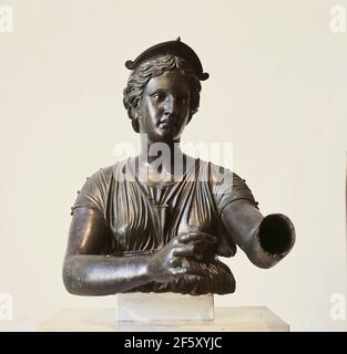 Bust of Diana (Artemis). 2nd cent. BC Hellenistic Period. Temple of Apollo, Pompeii. Bronze statue. Naples Archaeological Museum, Italy. Stock Photo