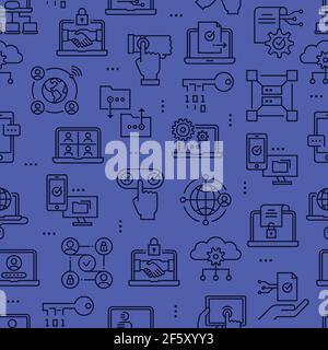 Blockchain technology seamless pattern with line icons. Stock Vector