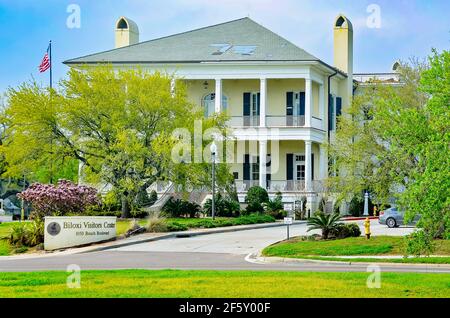 The Biloxi Welcome Center is pictured, March 27, 2021, in Biloxi, Mississippi. The welcome center is located just north of the Biloxi lighthouse. Stock Photo