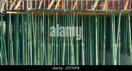 support elements in the construction of a bridge under the highway Stock Photo