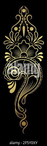 Abstract gold ornate paisley pattern with swirls and drops on a black background Stock Vector