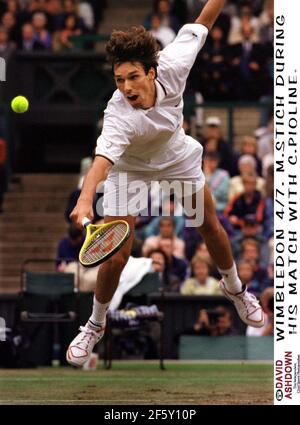 Michael Stich playing tennis at Wimbledon July 1997 Stock Photo