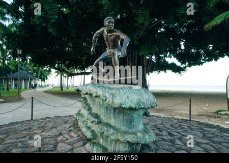 Oahu, USA - December 2020 Surf statue on Queen's Beach area of downtown Waikiki Honolulu, Oahu. High quality photo Stock Photo