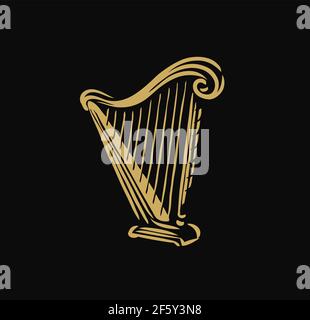 Musical harp, lyre symbol. Classical music logo vector illustration Stock Vector