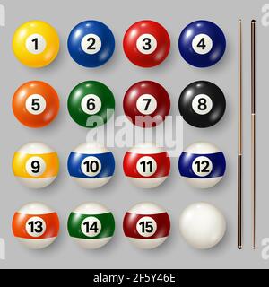 Colorful billiard, pool balls with numbers on gray background. Realistic glossy snooker ball. Vector illustration. Stock Vector