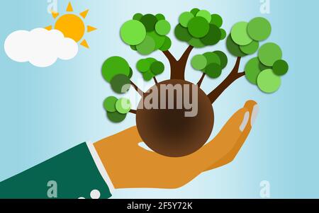 Isolated Eco friendly tree with green wooden leaves illustration ...