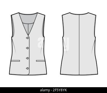 Button front vest waistcoat technical fashion illustration with ...