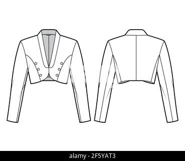 Bolero jacket technical fashion illustration with crop waist length ...