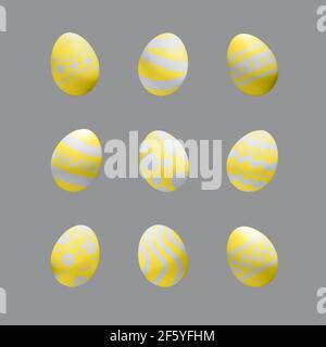 Yellow Easter eggs set, isolated on gray background Stock Photo