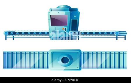 Conveyor belt at factory in front and top view Stock Vector