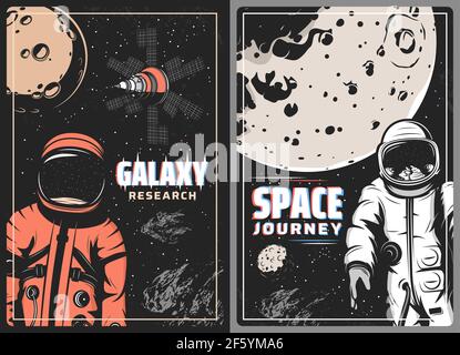 Space adventure, spaceship astronaut and planets in galaxy sky, vector  retro poster. Space exploration, spaceman in spacesuit and spacecraft on  orbita Stock Vector Image & Art - Alamy