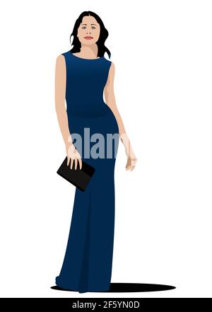 Young woman in evening gown. Evening dress. Vector 3d illustration Stock Vector