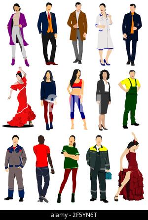 Set of color silhouettes different people. Vector 3d illustration Stock Vector