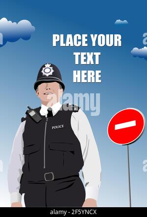 A police officer who is waiting for a traffic offender. 3d vector illustration Stock Vector