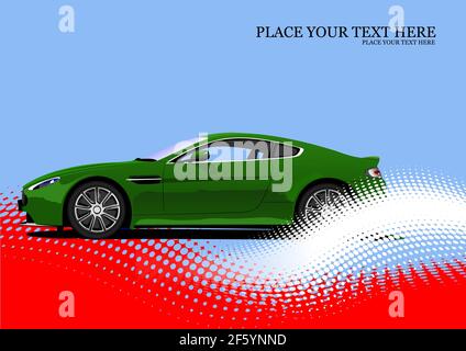 Green sedan car on dotted background. Vector Colored 3d illustration Stock Vector