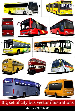 Big set of city buses. Coach. Vector illustration Stock Vector Image ...