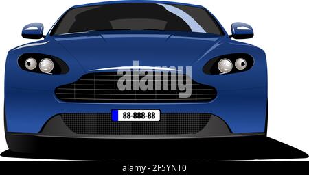 Blue sedan car frontal veiw. Vector Colored 3d illustration Stock Vector
