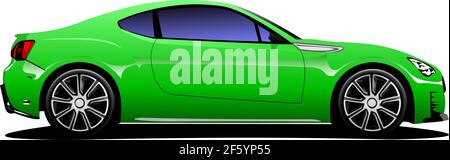 Green sedan car. Side  view.  Vector Colored 3d illustration Stock Vector