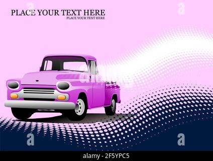 Old pink pickup with badges removed. Vector Colored 3d illustration Stock Vector
