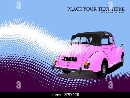 Old pink car. Vector Colored 3d illustration Stock Vector