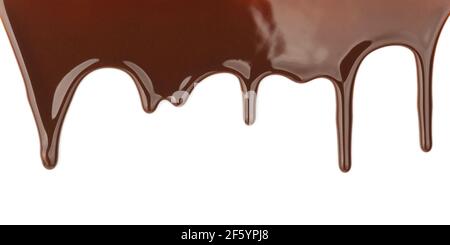 Melted dripping chocolate on white background Stock Photo