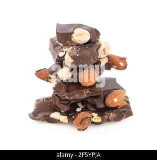 Delicious dark chocolate bars with nuts isolated on white background with soft shadow Stock Photo