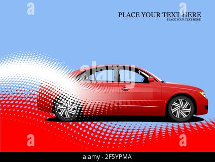 Red sedan car on dotted background. Vector Colored 3d illustration Stock Vector