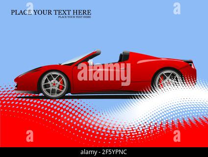 Red car cabriolet on dotted background. Vector 3d illustration Stock Vector