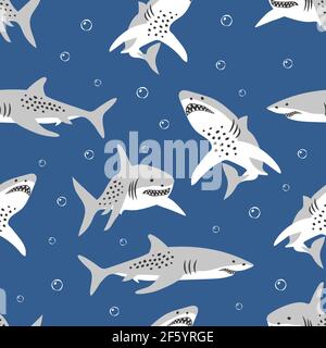 Childish seamless pattern with angry shark. Creative texture for fabric, textile Stock Vector