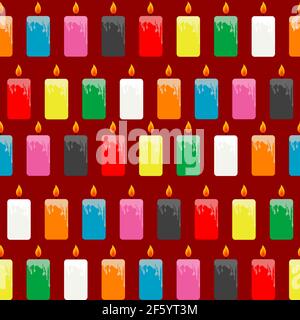 Wrapping papaer with colored candles on red  background Stock Vector