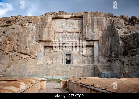 Tomb of Artaxerxes II Mnemon at Persepolis, the ancient ceremonial capital of Achaemenid empire in Iran Stock Photo