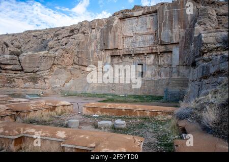 Tomb of Artaxerxes II, king of ancient Persia, located in the ruins of Persepolis in Iran Stock Photo