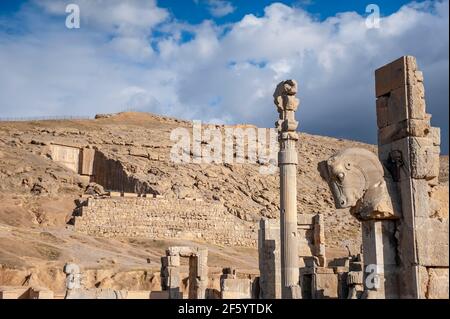 Ancient ruins of the Persian ceremonian capital Persepolis, UNESCO world heritage site near Shiraz, Iran Stock Photo
