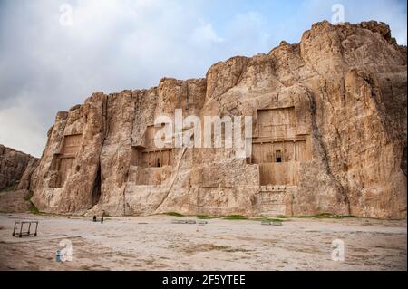 Naqsh-e Rostam ancient necropolis with tombs of Achaemenid kings, located near Persepolis in Iran Stock Photo