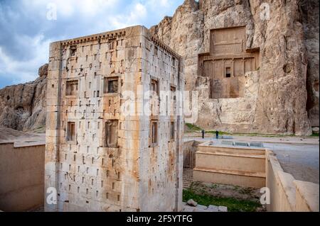 Cube of Zoroaster, a mysterious structure at the Naqsh-e Rostam ancient Persian necropolis near Persepolis in Iran Stock Photo