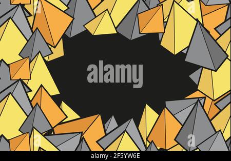 Horizontal template with 3D objects in trendy colors and copy space. Postcard with a dark background and toy pyramids. Child banner with geometric sha Stock Vector