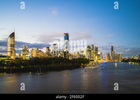 Brisbane skyline by brisbane river at night, capital of Queensland, Australia Stock Photo