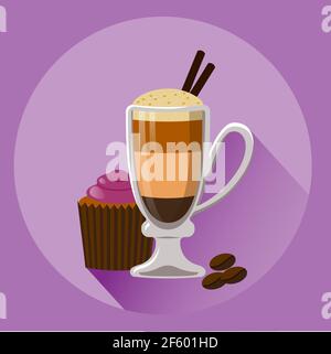 Vector flat illustration of a Macchiato / Cappuccino coffee / Latte in a glass Stock Vector