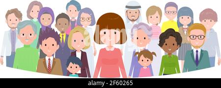 A set of women standing in front of a large number of people.It's vector art so easy to edit. Stock Vector