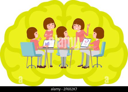A set of women having an intracerebral meeting.It's vector art so easy to edit. Stock Vector