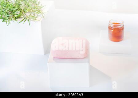 Natural soap with rosemary, honey and Red clay Stock Photo