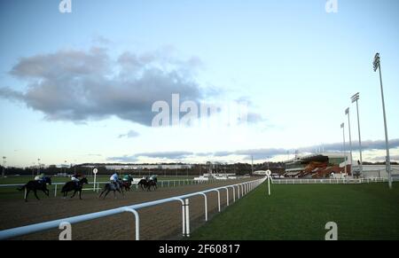 File photo dated 22-02-2021 of Runners and riders in action at Wolverhampton racecourse. Issue date: Monday March 29, 2021. Stock Photo