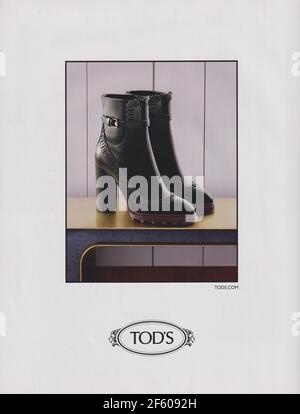 poster advertising Tod's fashion house in paper magazine from 2015 year, advertisement, creative Tod's advert from 2010s Stock Photo