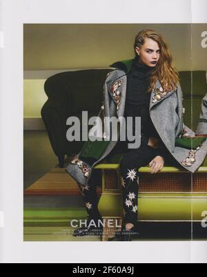 poster advertising CHANEL with Cara Delevingne in paper magazine from 2015, advertisement, creative CHANEL advert from 2010s Stock Photo