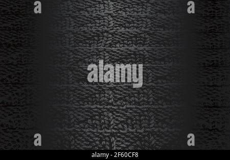 Luxury black metal gradient background with distressed weaving fabric, textile, knitted sweater texture. Vector illustration Stock Vector
