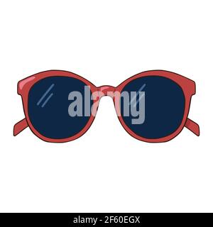 Line drawing detailed cartoon red sunglasses Stock Vector