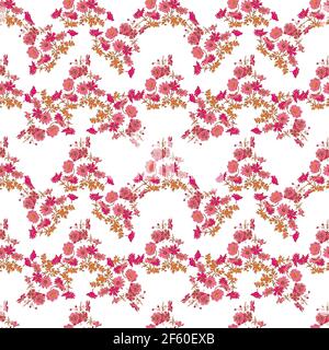 Hand drawn flowers daisy, leaves seamless pattern abstract background wallpaper. Line art botanical illustration. Floral wall art vector illustration Stock Vector